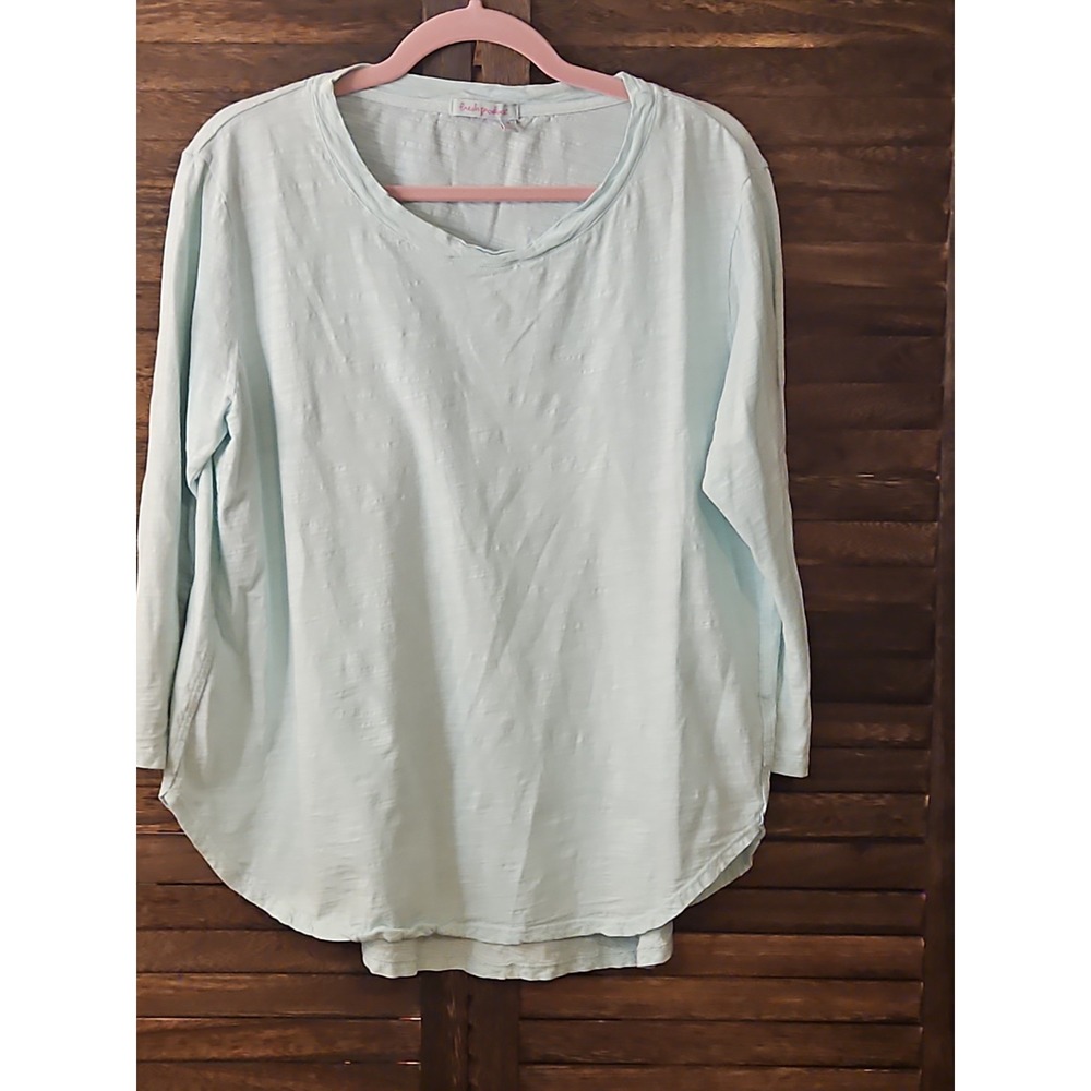 Fresh Produce Cotton Slub 3/4 Sleeve V-Neck Top Light Blue / Aqua XL #877